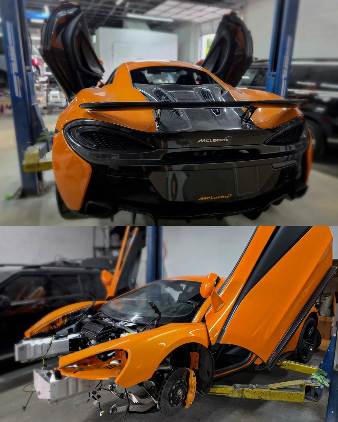 McLaren 570S rebuilt after collision damage — before and after, Boca Raton